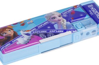 SKI Dual Side Magnetic Lock Plastic Pencil Box 1601 Barbi Art Plastic Pencil Box(Set of 1, Light Blue)