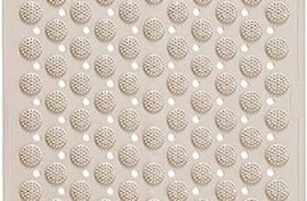 RichAxis Rectangular Anti Skid Bath Mat with Foot Scrubber for Bath Room Shower Mat with Suction Cups & Drain Holes Silicone Floor Mat for Kids & Adults (70 X 35, Beige)