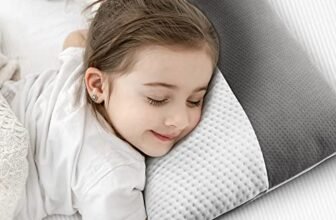 Wakefit Kids Sleeping Pillow with Adjustable Height | 18 x 12 Inch | Soft & Fluffy Siliconized Hollow Fibre Fill, Jacquard Cover with Zipper Closure, Free Extra Filling – White & Grey