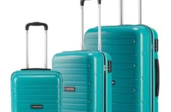 SNITCH Loop 3Pc Set Teal Polypropylene Hard Travel Suitcase – Suitcase for Travel Set of 3 & Luggage with 4 Wheels, Secure Lock & Free Shoe Bag