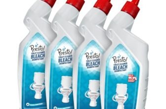 Amazon Brand – Presto! Disinfectant Toilet Cleaner Bleach | 4 Litre | 1 L X 4 Packs | Kills 99.9% Germs | Removes Tough Stains | Provides Long Lasting Freshness