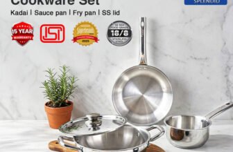 Prestige Triply Splendid BYK|Fry Pan 1.2L|Kadai 2.1L|Saucepan 1L|Even Heat Distribution Induction Bottom Cookware Set(Triply, 4 – Piece)