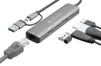 Zebronics CT51 5-in-1 Hub, Dual Interface (USB & Type-C),100W Type-C PD Charging, HDMI 4K@30Hz, 5Gbps Transfer Speed, USB 2.0, USB 3.0, RJ45 100Mbps LAN, Metal Body, LED Indicator, Lightweight Build