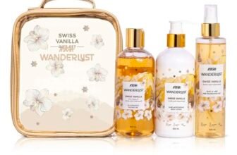 Nykaa Wanderlust Gift Set for Women – Swiss Vanilla Body Care Kit (700ml) | Warm Vanilla & Cedarwood Fragrance Notes | Shower Gel, Lotion, Body Mist with Free Pouch | Premium ,Birthday & Anniversary Gifting Combo | Pack of 3