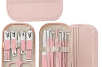 Manicure Pedicure Grooming Kit Multi Tool Set Pink Storage Case