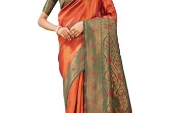 AG Clothing Women’s Kanjivaram Soft Silk Saree For Wedding Banarasi Style Sari With Blouse Piece (Dollar-GreenOrange)