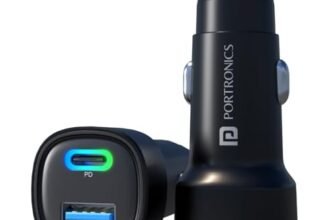 Portronics Car Power 30 Dual Output Fast Car Charger with 30W Type-C PD & 30W USB, LED Indicator, Charging Adapter Compatible with Cars for iPhone & Android Smartphone, Smartwatch(Black)