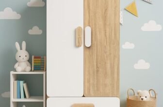 AlexDaisy Romania Kids 2 Door Wardrobe for 3-12 Years| Non-Toxic Safe Material | Soft Coated Premium Finish | Engineered Wood Kids Bedroom Storage Cupboard (White, Large)