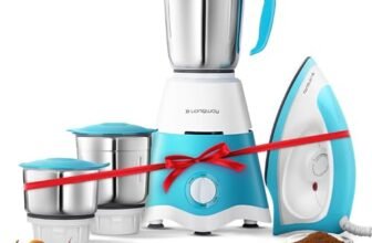 Longway Super Dlx Mixer Grinder with Kwid 1100W Dry Iron | 500 Watt Powerful Motor | 3 Jars for Grinding, Mixing, Juicing | 2 Year Warranty (Blue & White, Combo Offer)
