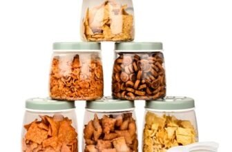 FLAIR Cubics Airtight Food Storage Containers Set of 6 (1000ml each) with Spoon – Green, BPA-Free, Transparent, Durable & Space-Saving Jars for Kitchen, Pantry, Snacks, Grains & More