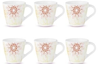 Larah by BOROSIL Novelty Series Zoya Opalware Mug, Set of 6 Tea/Coffee Mugs, 110 ml Each, Microwave & Dishwasher Safe, Bone-Ash Free, Crockery Set Ideal for Daily Use & Gifting, White