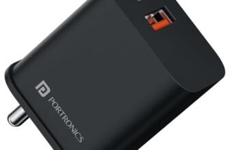 Portronics 20W Adapto 20B Dual Port (Type C PD & USB-A) Fast Charging Adaptor, Smart Protection Chip, Wide Compatibility, USB-A Output, Type C PD Output, Best for iPhone/Samsung/Oneplus (Black)
