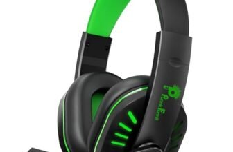 PunnkFunnk VenomHunt Gaming Headset Multi-Platform Compatible with PS4, Xbox One, PC, Nintendo Switch, Mobile, 50mm Surround Sound, Noise-Canceling Mic, LED Lights(Green)