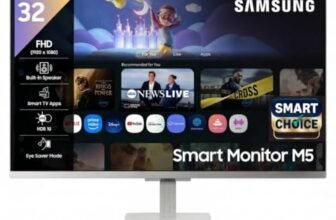 Samsung 32″ (80cm) M5 Smart Monitor with Smart TV Experience (Smartchoice) |FHD 1920 x 1080|Screen Mirroring TV Plus|Speakers|Adaptive Sound|Wi-Fi|HDMI|Bluetooth|LS32FM501EWXXL|White