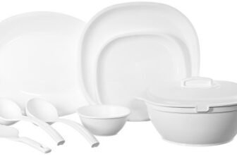 SignoraWare BPA Free Plastic Square Dinner Set | Microwave Safe | Unbreakable & Lightweight | Odor-Free | Great for Parties & Gatherings | Ideal for Regular Home Meals (Set of 32 pcs | White)