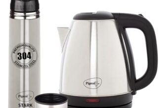 Pigeon 1.5 L Kettle With 1000 ml Stark Flask (Pack of 2, Silver, Steel)