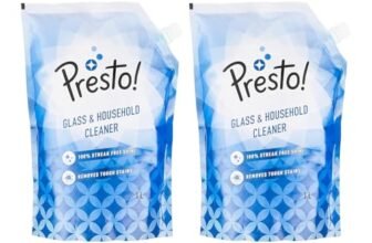 Amazon Brand – Presto! Glass & Household Cleaner | 2 Litre Refill Pouch | 1 L X 2 Packs | Suitable For Glass, Mirrors, Appliances Like Microwaves, Ceramic Tiles, Glazed Tiles, Granite
