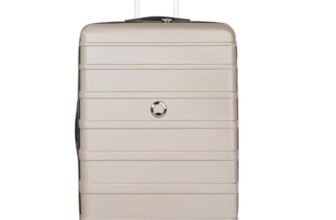 DELSEY PARIS Margot 78 cms Large Check-in Polycarbonate Hard Sided 8 Wheels and Expandable Spinner Suitcase/Trolley Bag for Travel with TSA Lock- Gold
