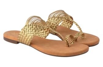 Shoetopia Chic Comfort & Stylish Golden Kolhapuri Flats For Girls /EU40