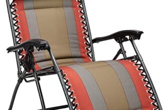 amazon basics Alloy Steel Outdoor Padded Adjustable Zero Gravity Folding Reclining Lounge Chair With Pillow (Red)