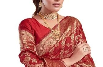 SIRIL Women’s Silk Saree | Banarasi Style Sari | Banarasi Jacquard Sarees With Unstitched Blouse Piece (3662S395AA_Red)