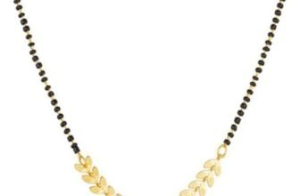 Gold Plated Leaf Design Black Bead Mangalsutra for Women | Stylish Traditional Necklace Chain | Ethnic Wedding & Festive Jewelry