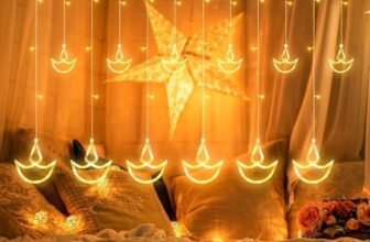 FLYNGO 12 Diya Diwali Curtain String LED Lights for Decoration – Warm White | Window Lights with 8 Flashing Modes Home Decoration for Diwali, Wedding, Party, Christmas, Balcony