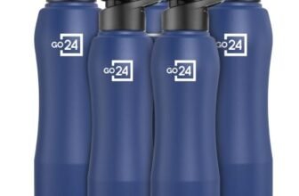 Go24 pexpo Stainless Steel Water Bottle Bistro Denim Blue 1000ml Pack of 5 | Sipper Cap, Lightweight single wall fridge Bottle leakproof lid, BPA-free, durable, ideal for school, office, gym, travel