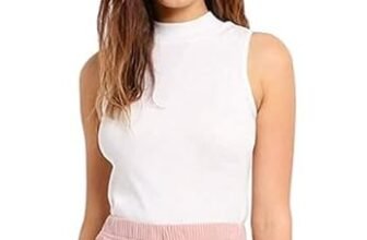 TUSI Women’s Essential Tank Top High/Mock Neck Full Length Turtle Neck Sleeveless Knit Rib Stretchable CT-03 (Medium, WHITE)