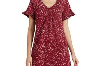 Amazon Brand – Symbol Women’s Cotton Knee Length Regular Fit Nighty | Night Dress (Available in Plus Sizes) (SND-01 Cont_Wine_XS)