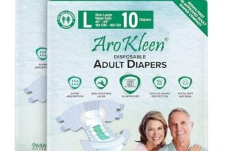 AroKleen (ISI CERTIFIED) Adult Diapers Tape Style | Large (L) Size, 20 Count, Waist Size (102-150cm | 40″-59″ inches), Unisex, High Absorbency, Leak Proof, Overnight Protection, Odour lock, Anti-Bacterial Absorbent Core-Pack of 2