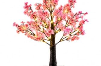 Artificial Blossom LED Tree Light with Black Base for Home Decor (Pink) | Warm White LEDs, Flexible Branches, Touch Control, Tabletop Decor, Indoor Lighting, Festive Decoration, Gift Idea