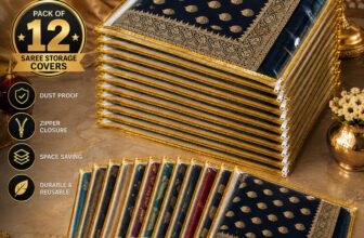 pyorit Premium Garment Organizer Series Transparent Single Saree cover Organza Premium Sadi Packing Bag for wedding Pack 12 Piece Saree storage bags with zip Suit packing covar Golden saree covers(Transparent with Golden Border)