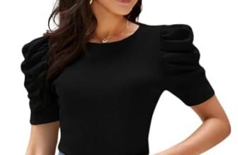 POPWINGS Solid Puff Casual Shirts Round Neck Top Latest Western Tops Summer Black