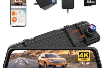 WOLFBOX M40 4K Rear View Mirror Dash Cam for Car, ADAS & Voice Control, Front 4K + Rear 1080P, Night View, 10” Touch Screen, GPS&WiFi, 64GB Card Included