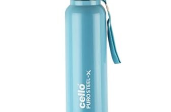 Cello Puro Steel-X Benz 900 | Leak Proof| Wide Mouth & Easy to Open | Insulated Inner Steel Outer Plastic Water Bottle | 650 ml | Turquoise