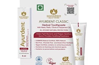 Maharishi Ayurveda Ayurdent Classic Toothpaste | Unique Saliva Balancing Formula | For Toothache, Bleeding Gums, Sensitivity, Cavities, Plaque & Bad breath | Non Foaming, SLS & Fluoride Free | 5 ml