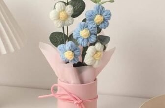 MPROW 1pcs Artificial Crochet Flower Bouquet/Artificial Flowers Bunch/Crochet Flowers Bouquet/Crochet Flowers/Flowers Bouquet Gift for Girls Home Decor,Gifting,etc. (Pink Daisy Bouquet)