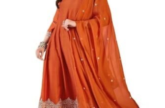 Couturino Trendy and Stylish Roman Fabric Kurta set For Women – Orange
