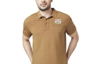 Spykar Men Khaki Cotton Slim Fit Half Sleeve Polo Neck Plain Tshirt