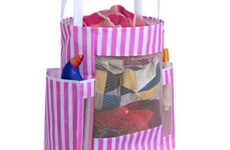 PrettyKrafts 45 L Non Woven Stripe Rectangular Foldable Laundry Bag With Side Pockets & Reinforced Carry Handle, Collapsible Cloth Storage Basket for College Dorm, Travel (44x26x52cm, Pink, Set of 1)