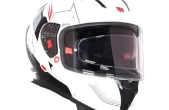 Royal Enfield SPEEDX Full FACE Blitz with Sun Visor & aerodynamic Spoiler | Certification: ISI & DOT | Liner: Dual EPS Expanded Polystyrene| UV Treated Surface | Polygiene Fabric Off-White (L) 60 CM