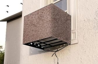 The Furnishing Tree Window AC Cover for 1.5 Ton Capacity PVC Waterproof and Dustproof Sand Pattern Brown