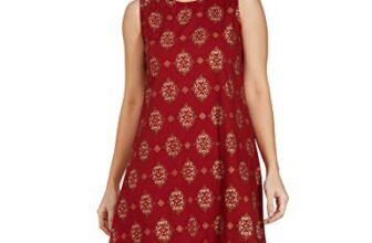 Amazon Brand – Myx A-line Sleeveless Dress (PAG 101_Golden JAAL RED_X-Small)