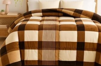 BSB HOME 3 Layered Heavy Winter Quilt | Rajai – 600 GSM Thick & Fluffy Comforter, Ultra Warm Double Bed Blanket for Extreme Cold Weather Weight 3 kg, Pattren – Quilted Cheks, Colour – Brown & Beige