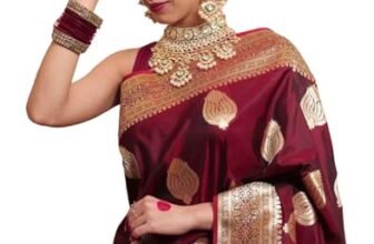 SIRIL Women’s Soft Banarasi Silk Jacquard Saree with Unstitched Blouse Piece (4507S104_Maroon1)