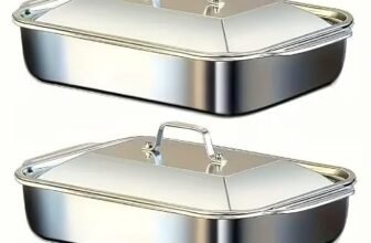 KESHAL 2 Pcs Heavy Duty Stainless Steel Buffet Serving Trays with Lids | 32 x 19 x 6 CM Deep Steam Table Pans | Multipurpose Roasting, Baking, Meal Prep & Food Storage Containers | Silver