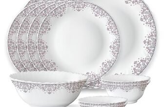 Larah by Borosil Lark Fluted Series Opalware Dinner Set | 13 Pieces for Family of 4 | Microwave & Dishwasher Safe | Bone-Ash Free | Crockery Set for Dining & Gifting | Plates & Bowls | White