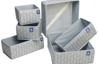 HomeStrap Set of 6 Multipurpose Closet Drawer Organiser with Bottom Zipper,Storage Box for Belts, Stationery (Grey)