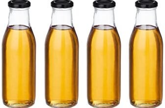 Amazon Brand – Solimo Glass Bottle with Airtight Cap (Transparent, 500 ml) – Set of 4